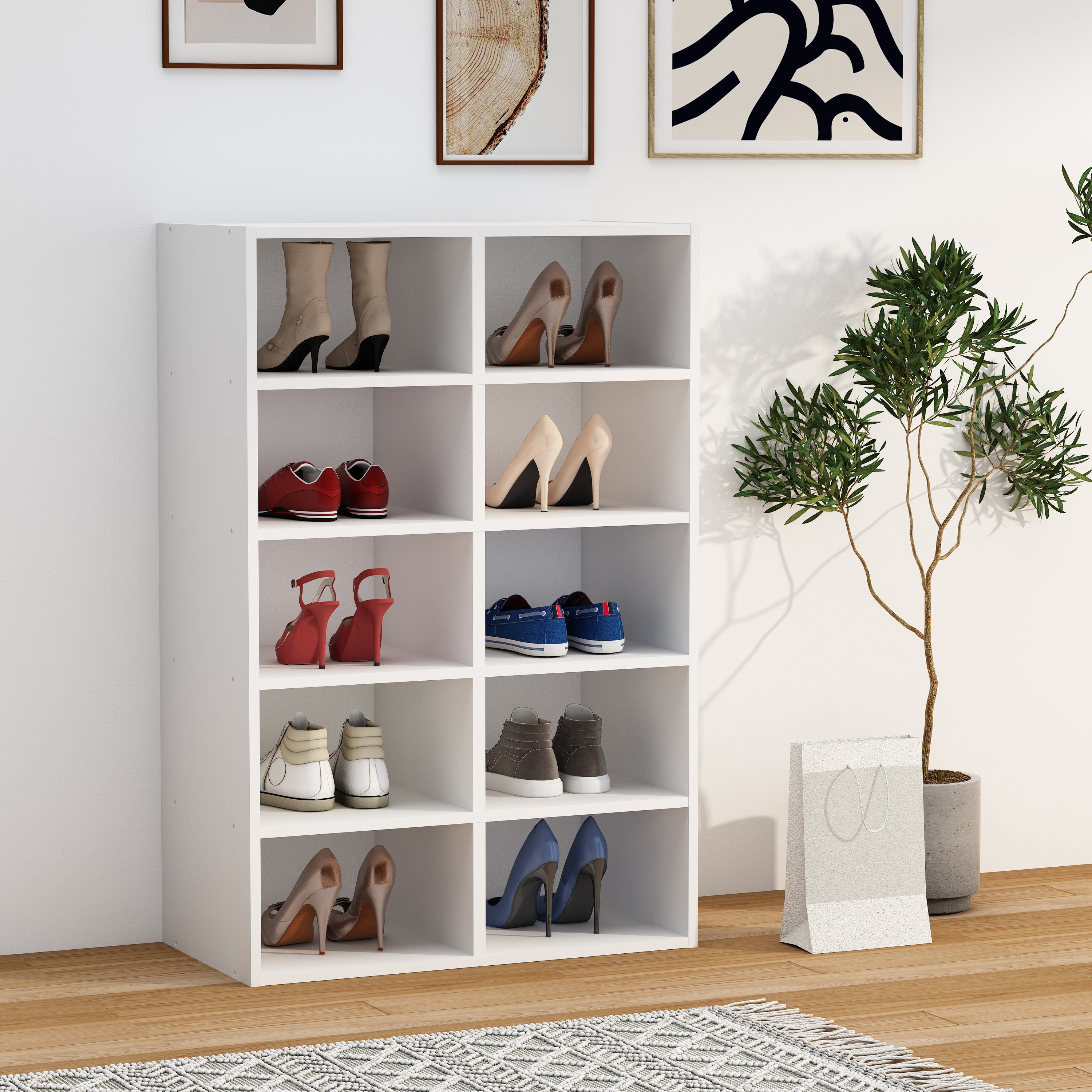 VCM Schuhregal Hinsol M B. 55 x T. 30 x H. 84 cm, Schuhkommode mit 10 Fächern, Schuhschrank, Schuhablage – Bild 4 von 5