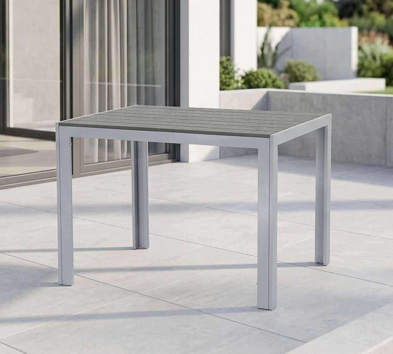 Gardissimo Gartentisch Soul rechteckig silber 100 x 70 cm (Spar-Set, 1-St., 1 Esstisch), Holz-Look / Aluminium / wetterfest / pflegeleicht