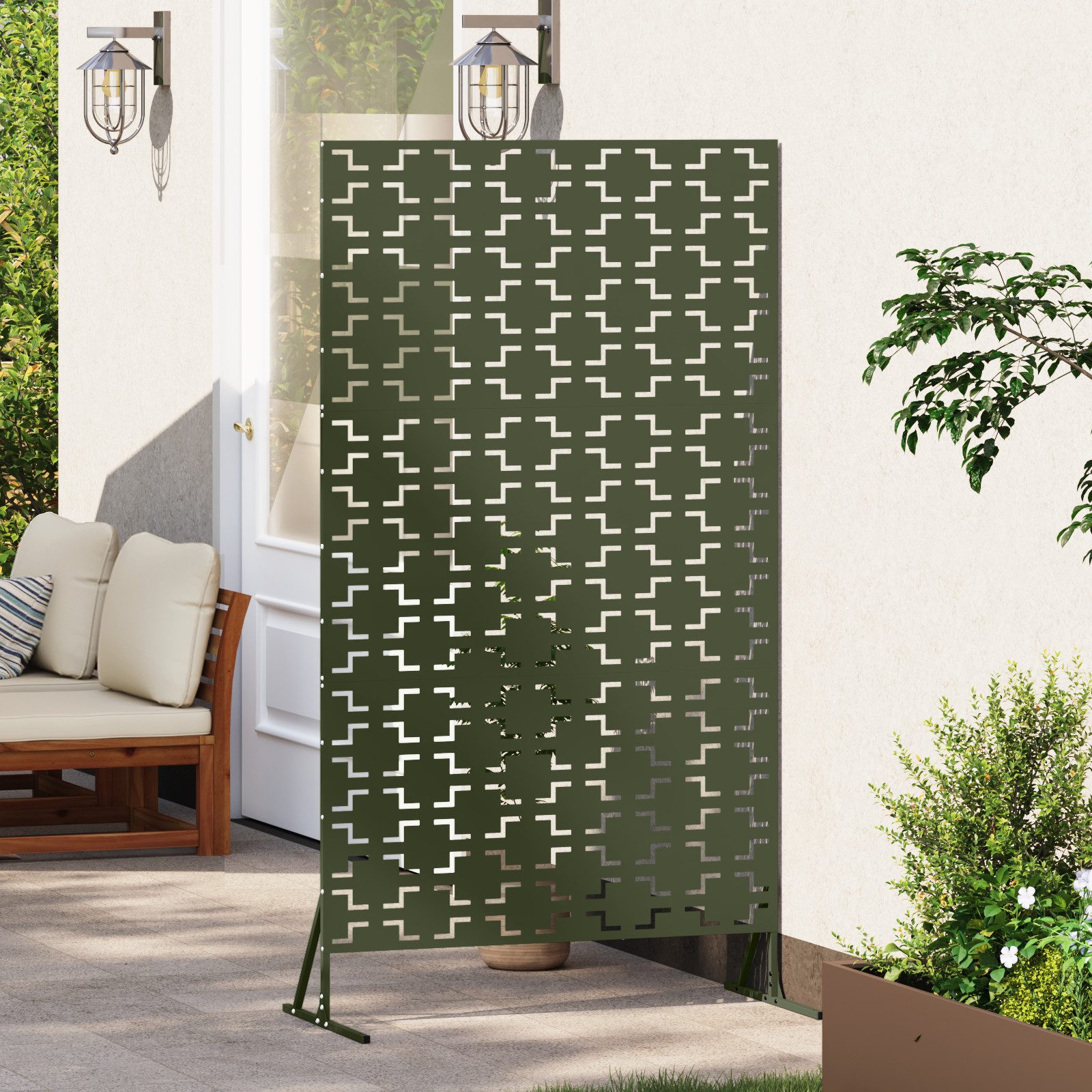 vidaXL Gartenzaun Metallzaunpanel Olivgrün Groß Gemustert günstig online kaufen