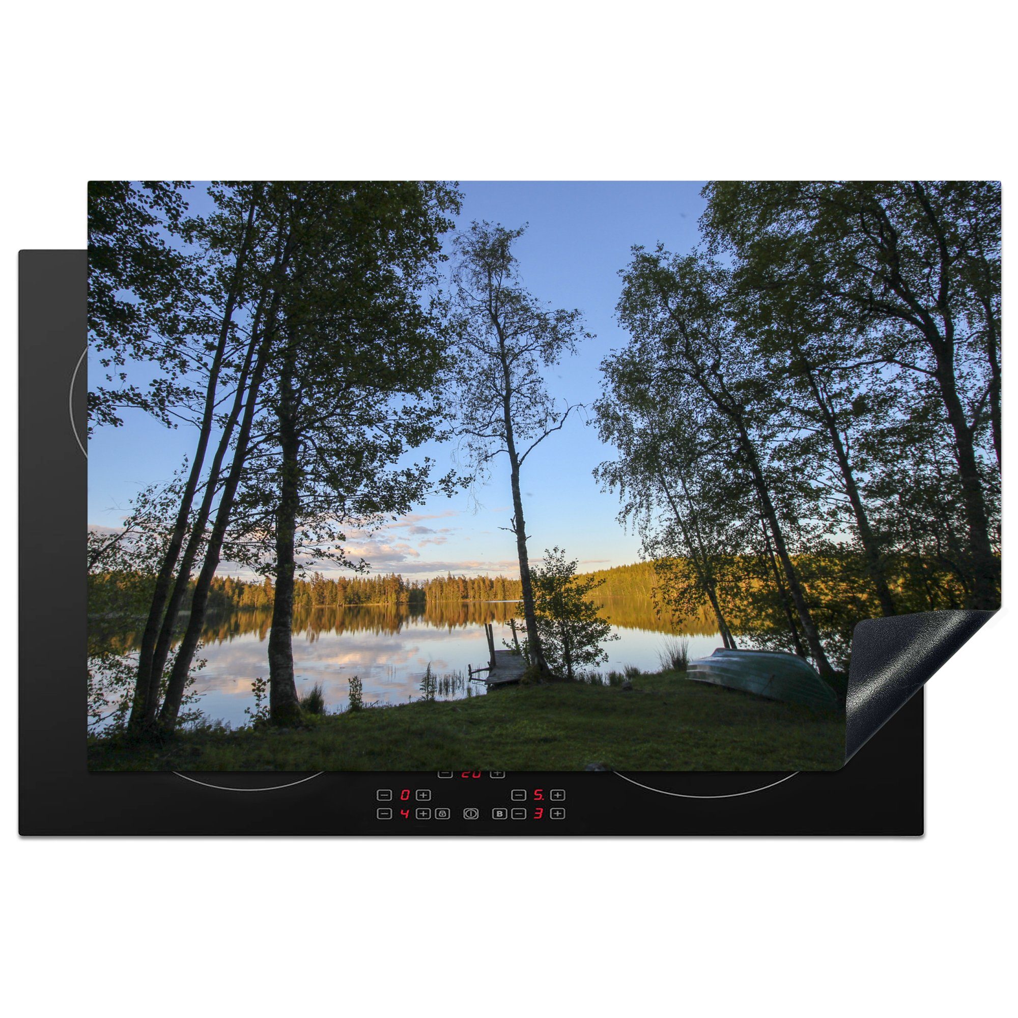 MuchoWow Herdblende-/Abdeckplatte Silhouetten von Bäumen im Tiveden-Nationalpark in Schweden, Vinyl, (1 tlg), 81x52 cm, Induktionskochfeld Schutz für die küche, Ceranfeldabdeckung