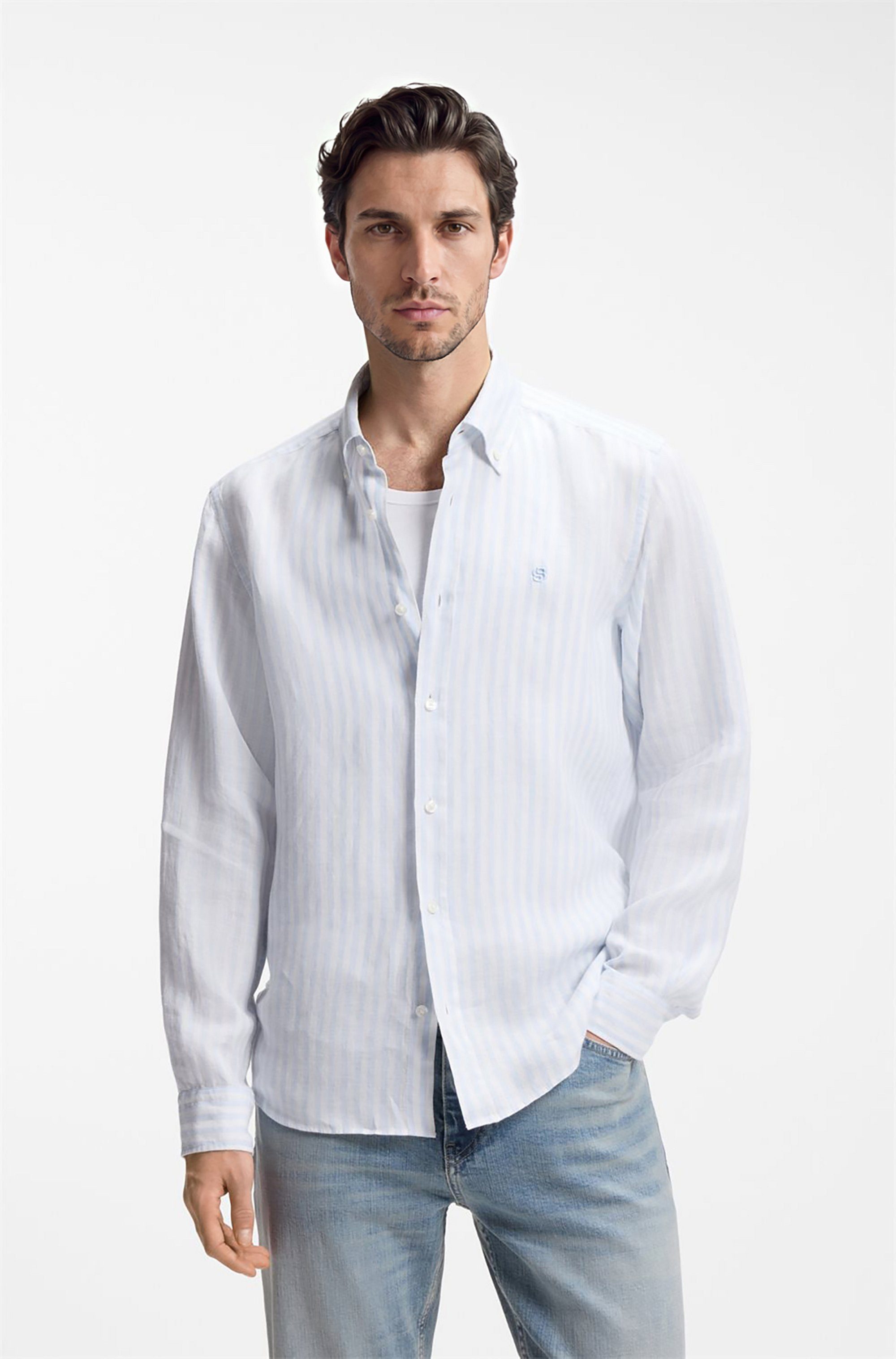 BOSS Leinenhemd LIAM 100% Leinen Premium Sommerhemd, Button-Down-Kragen, regular fit