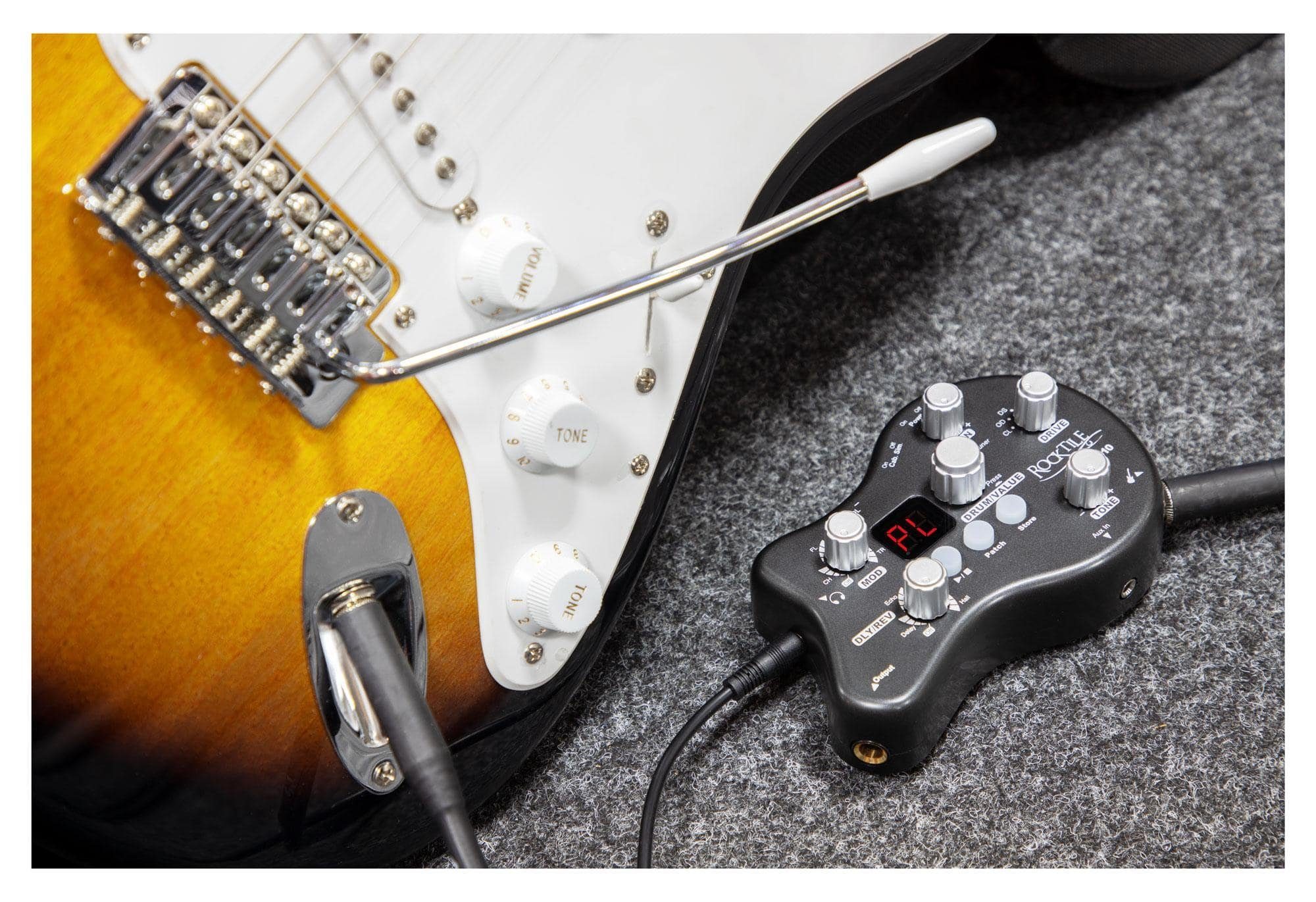 Rocktile GP-10 Gitarren Multieffekt Gerät - Headphone Amp Kopfhörerverstärker (8-Effekttypen und Drum-Loop Player mit 40 Rhythmen)