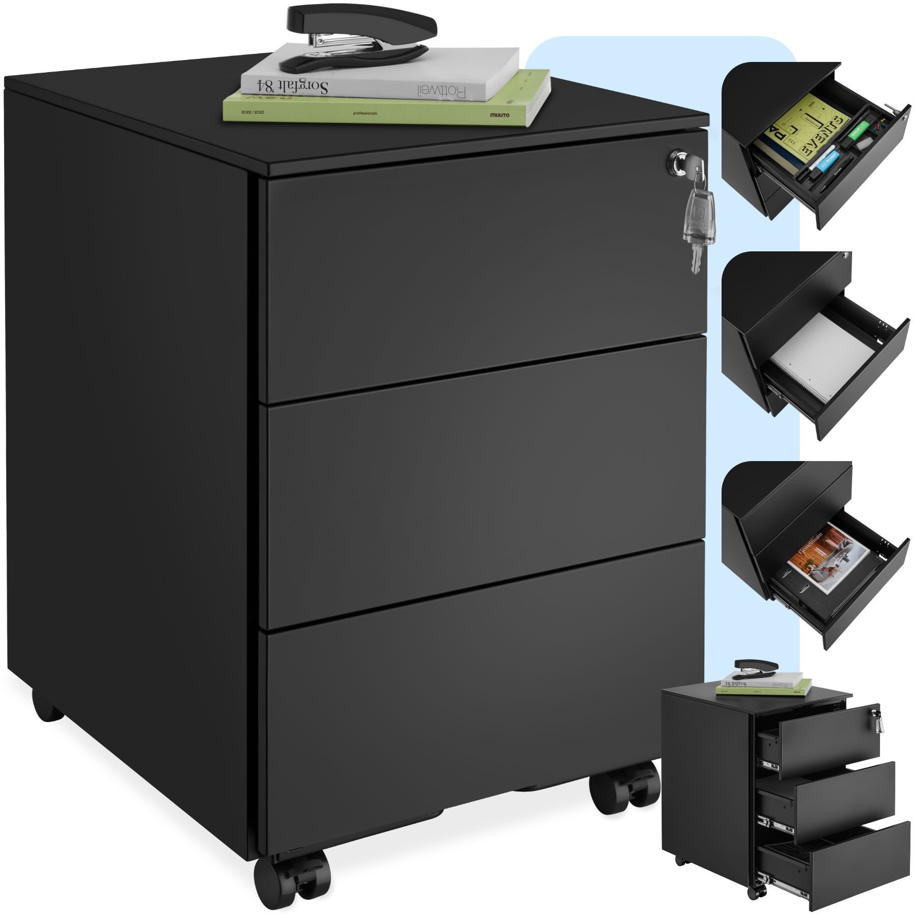 tectake Rollcontainer Aktenrollschrank, aus pulverbeschichtetem Stahl günstig online kaufen