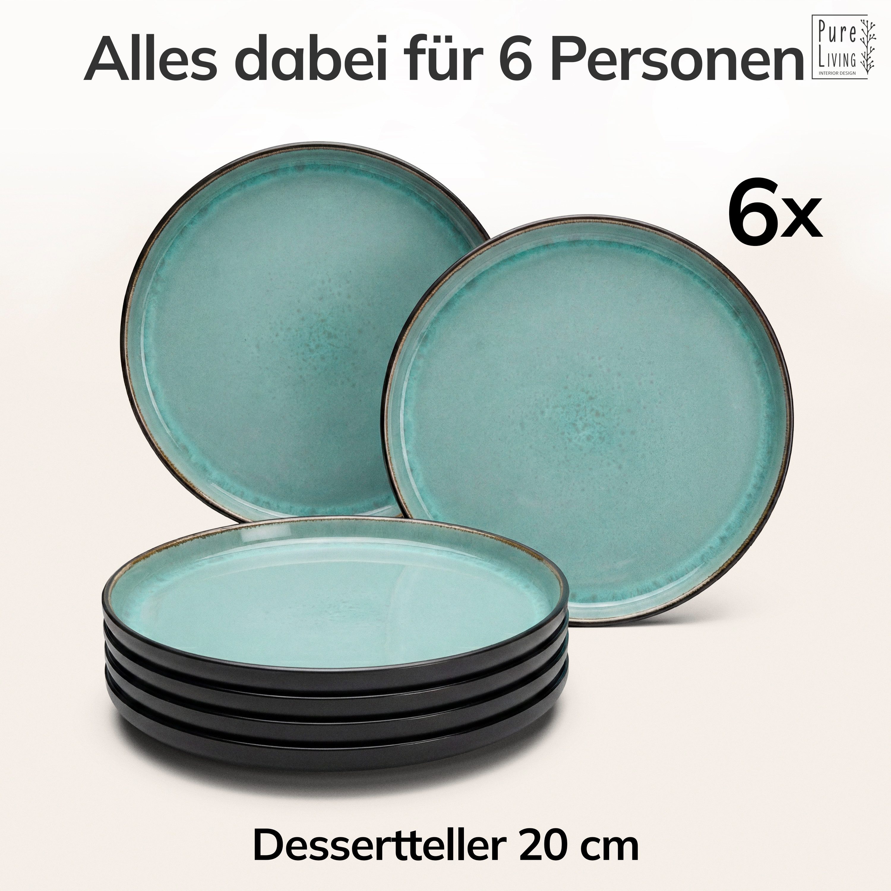 PURE LIVING INTERIOR DESIGN Geschirr-Set Ibiza Dessertteller, Frühstückteller, 6er-Set, 20 cm, Salbeigrün (6-tlg), 6 Personen, Steingut – Bild 5 von 5