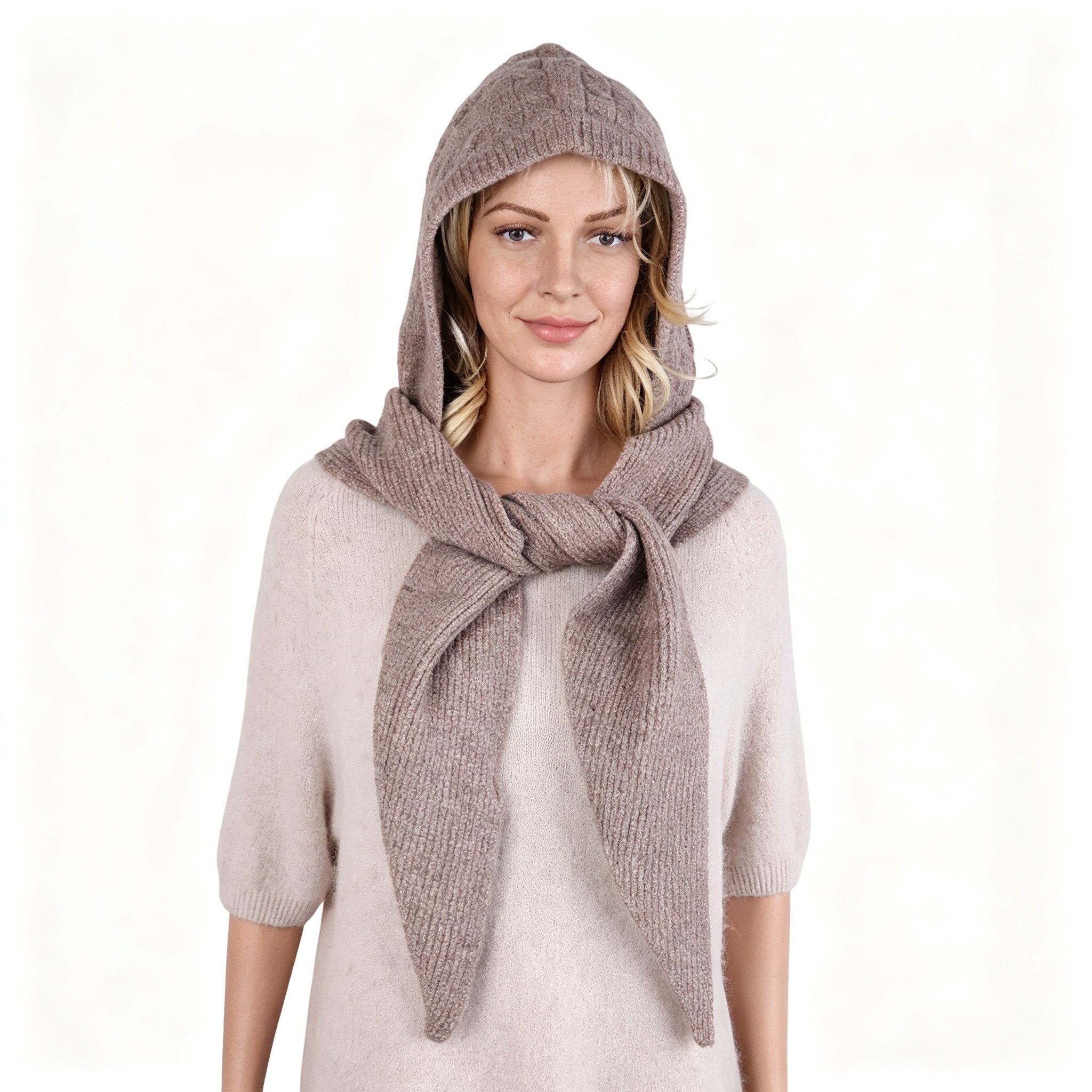 MIRROSI Strickmütze Damen BALACLAVA Kapuenschal 2 in 1 mit mit Zopfmuster (Neue Kollektion Herbst/Winter 2026) Damen Bala Mütze mit integriertem Kapuzenschal