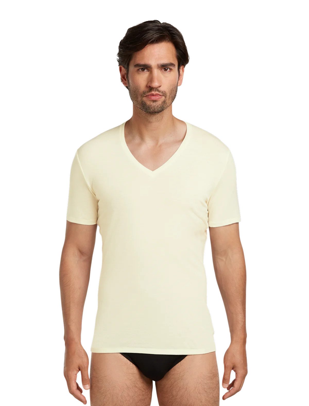 Icebreaker T-Shirt Unterwäsche Anatomica SS mit V-Ausschnitt (Merinowolle) gelbweiss