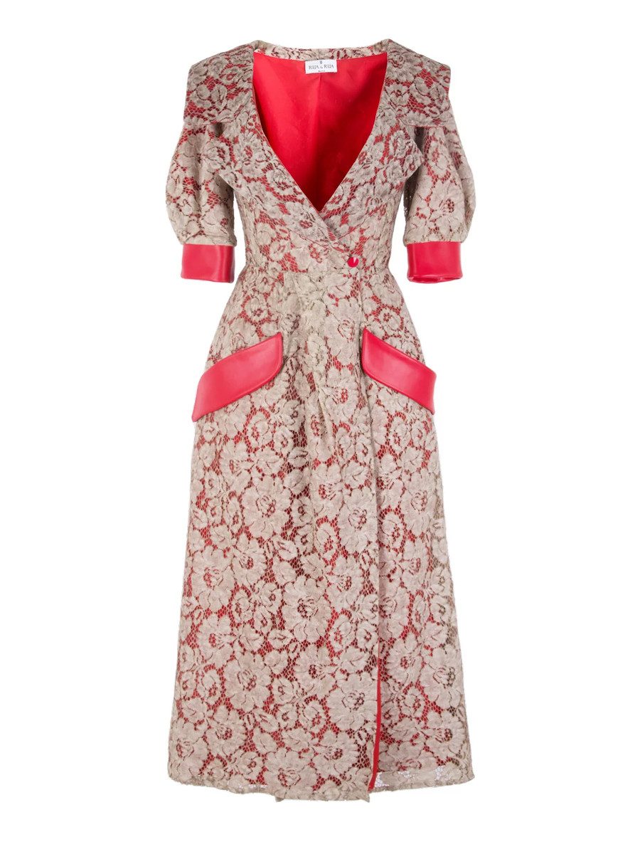 RUA & RUA Wickelkleid Kleid aus Spitze & Leder Cocktailkleid