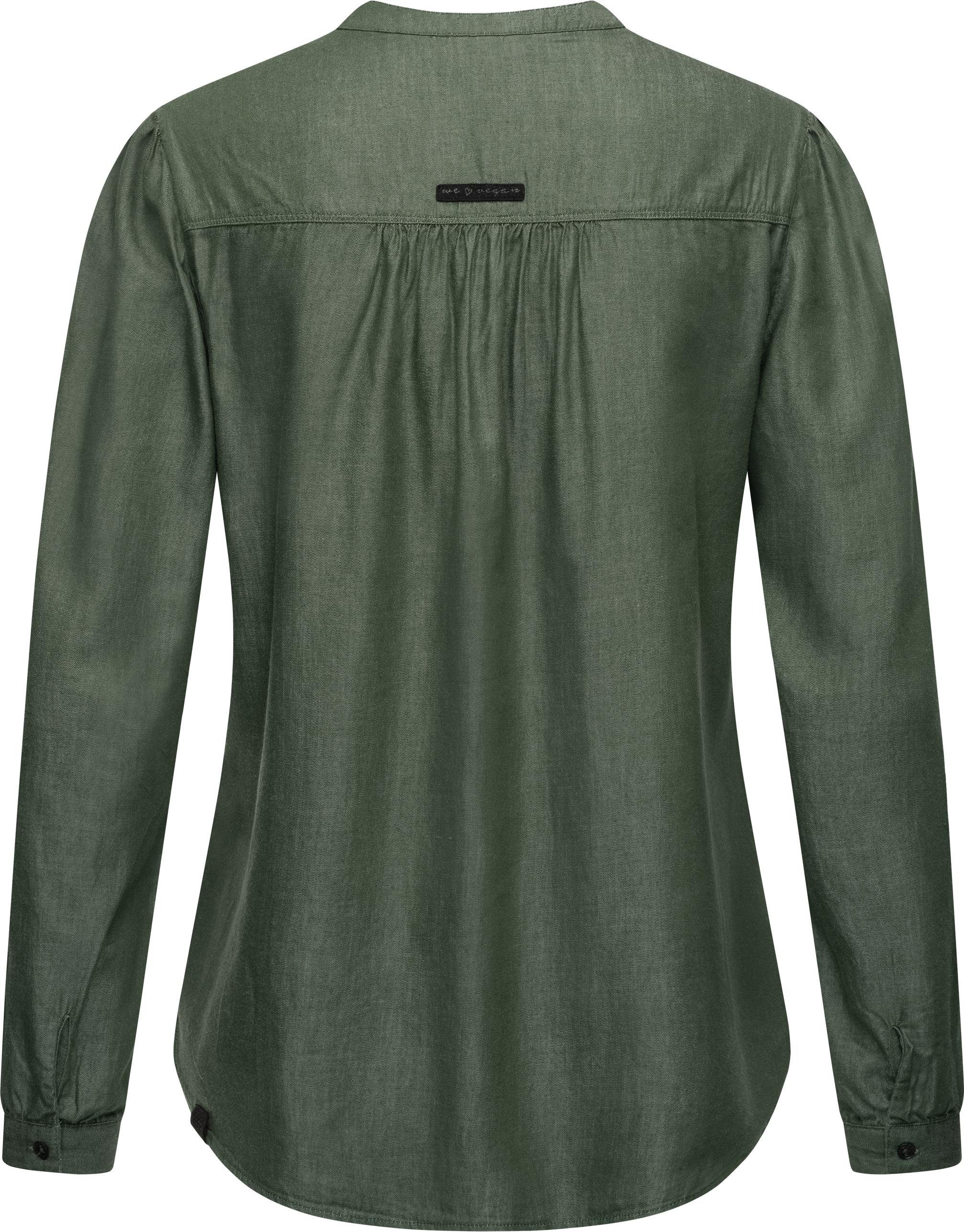 Meena in Langarmshirt Ragwear Blusenoptik Stylisches Blusenshirt Damen olivgrün Denim