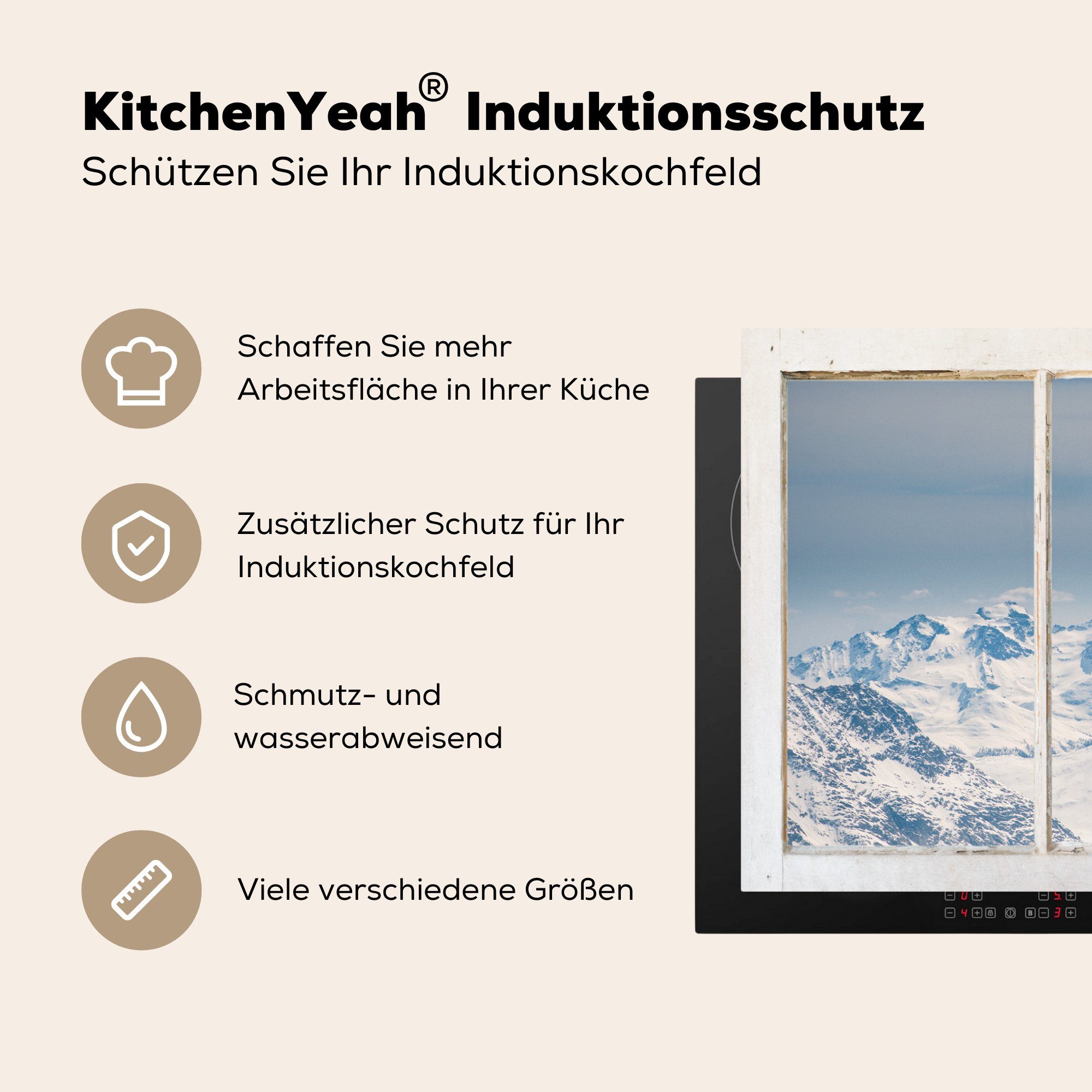 MuchoWow Herdblende-/Abdeckplatte Aussicht - tlg), (1 81x52 - küche, für die Schnee, Schutz Berg Induktionskochfeld Ceranfeldabdeckung cm, Vinyl