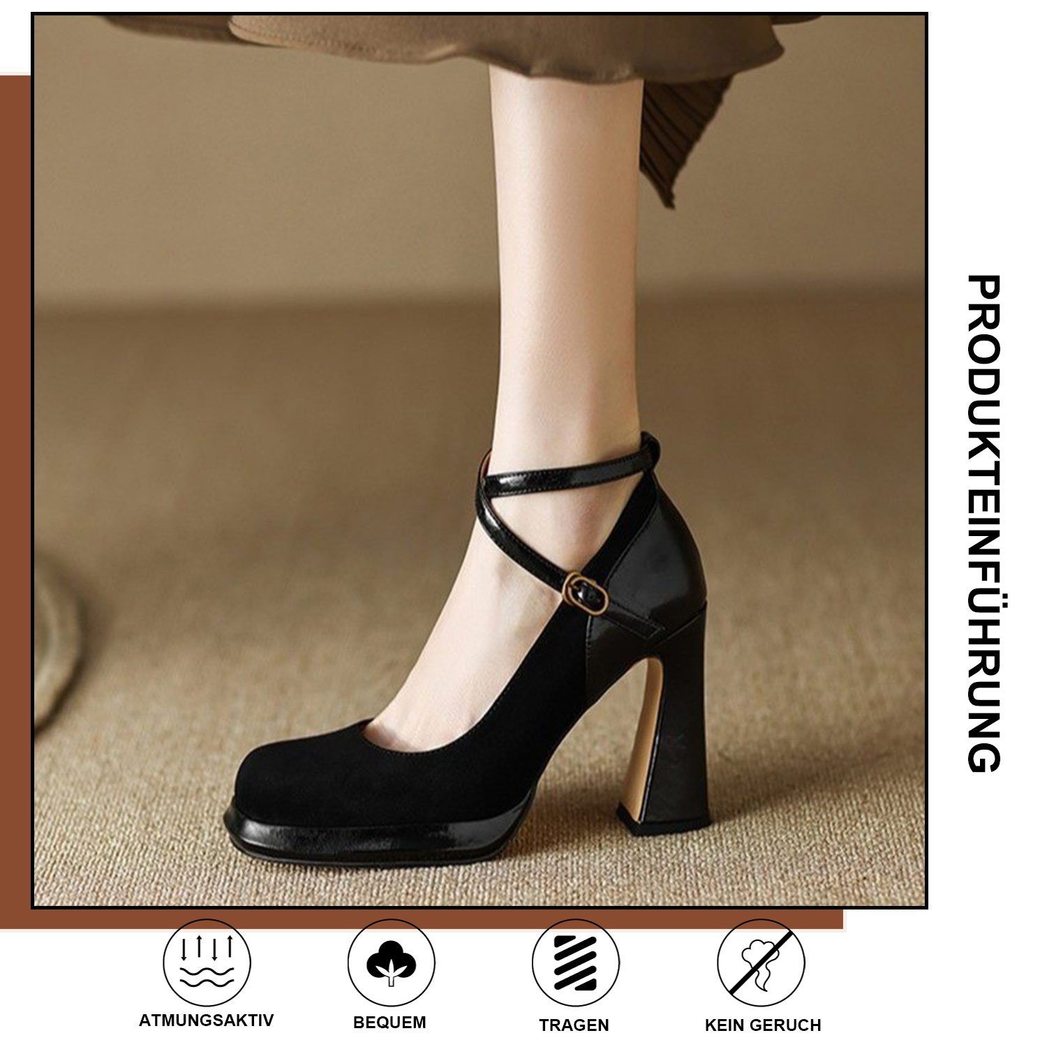 Elegant Sandalen Abendschuhe Absatz Daisred Blockabsatz Schwarz Pumps Riemchenpumps