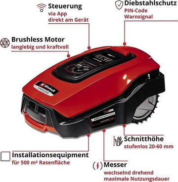 Einhell Rasenmähroboter FREELEXO 500 BT Set, bis 500 m² Rasenfläche, (Rasentrimmer GC-CT 18/24Li P), Appsteuerung, inkl. Ladestation