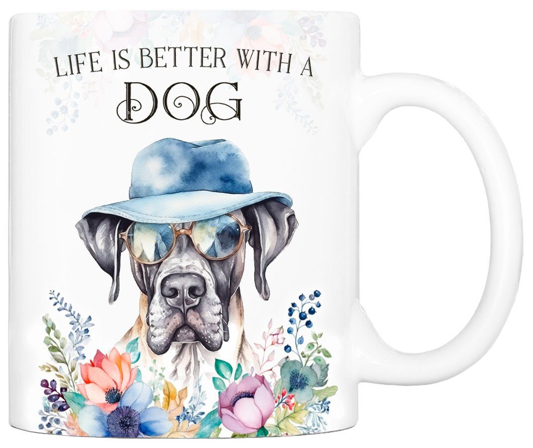 Cadouri Tasse DEUTSCHE DOGGE - Kaffeetasse für Hundefreunde, Keramik, mit Hunderasse, beidseitig bedruckt, handgefertigt, Geschenk, 330 ml | Teetassen