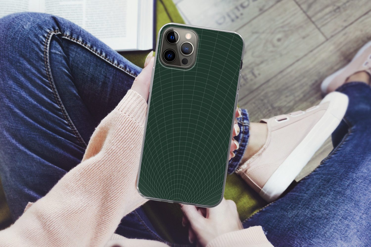 MuchoWow Handyhülle für Apple iPhone 13 Pro Max Tunnellinien - Grün - Abstrakt, Smartphone-Bumper, Print, Handy Schutzhülle Dünn