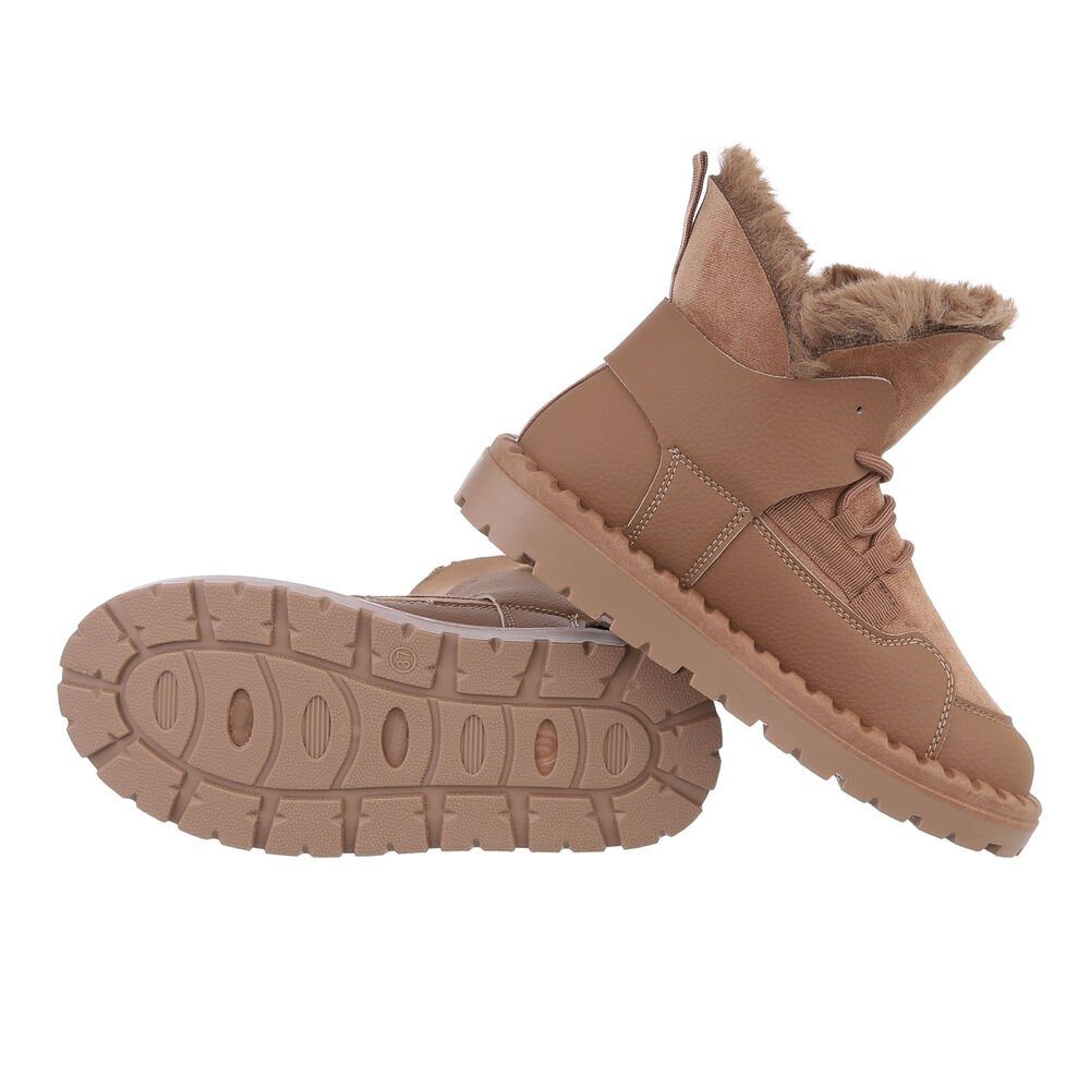 Ital-Design Damen Snowboots Freizeit Snowboots Flach Schnürstiefeletten in Hellbraun