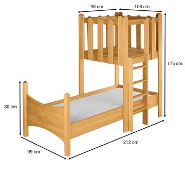 BioKinder - Das gesunde Kinderzimmer Kinderbett Noah, 90x200 cm mit Spielturm