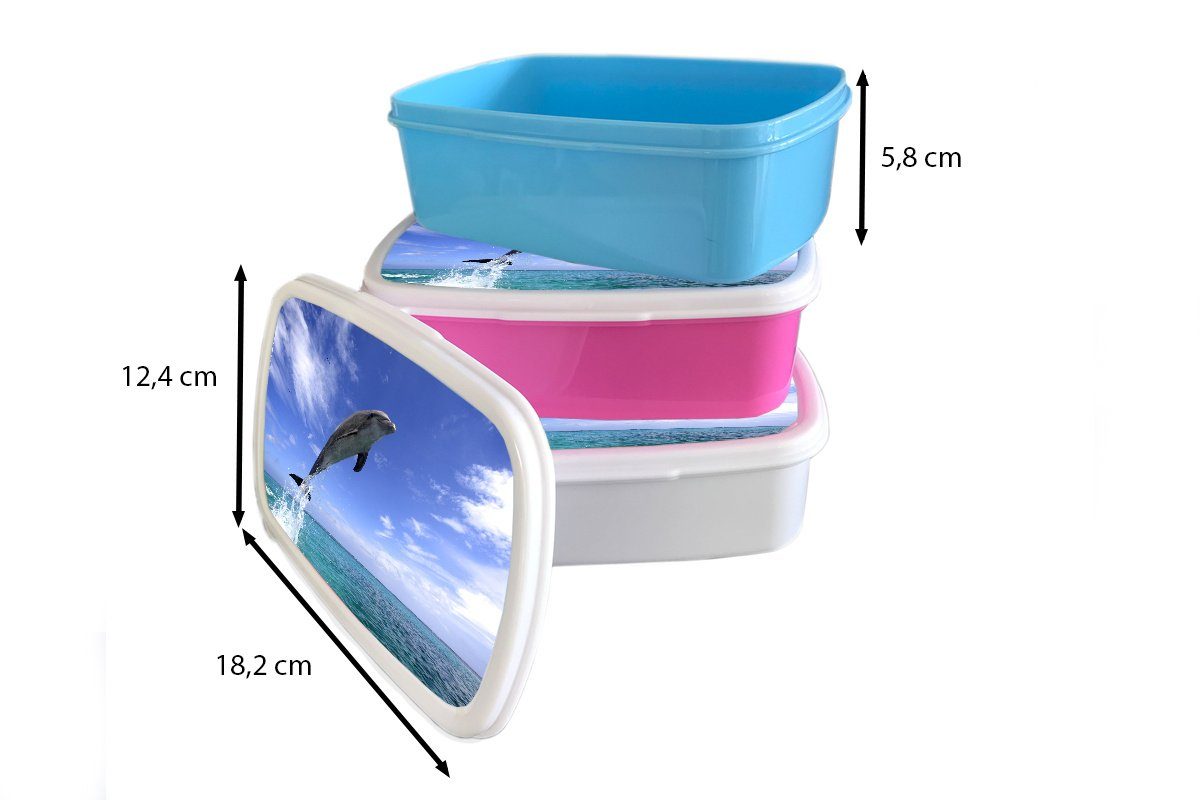 Kunststoff, Delfin Erwachsene, - Kunststoff MuchoWow rosa Himmel, Lunchbox (2-tlg), Mädchen, - Kinder, Snackbox, für Brotbox Meer Brotdose
