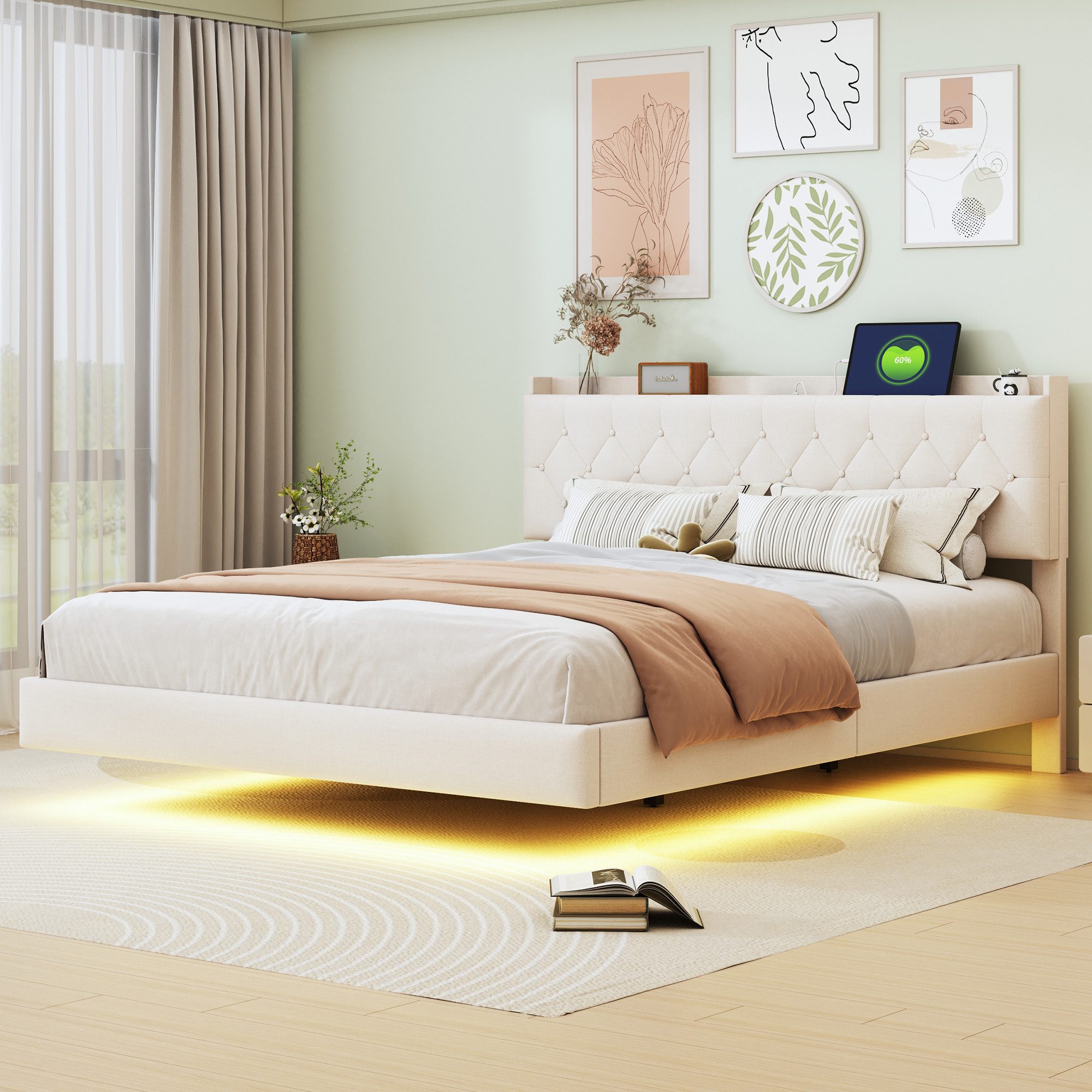 Flieks Polsterbett, LED Doppelbett 160x200cm mit günstig online kaufen