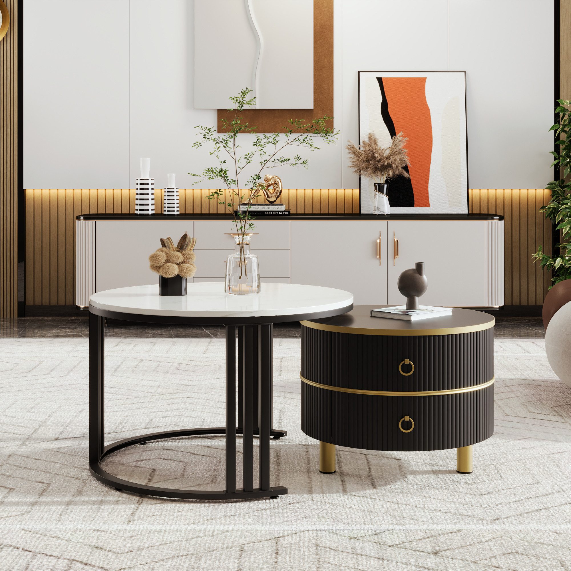 Ulife Couchtisch 2-in-1 runder Beistelltisch mit günstig online kaufen
