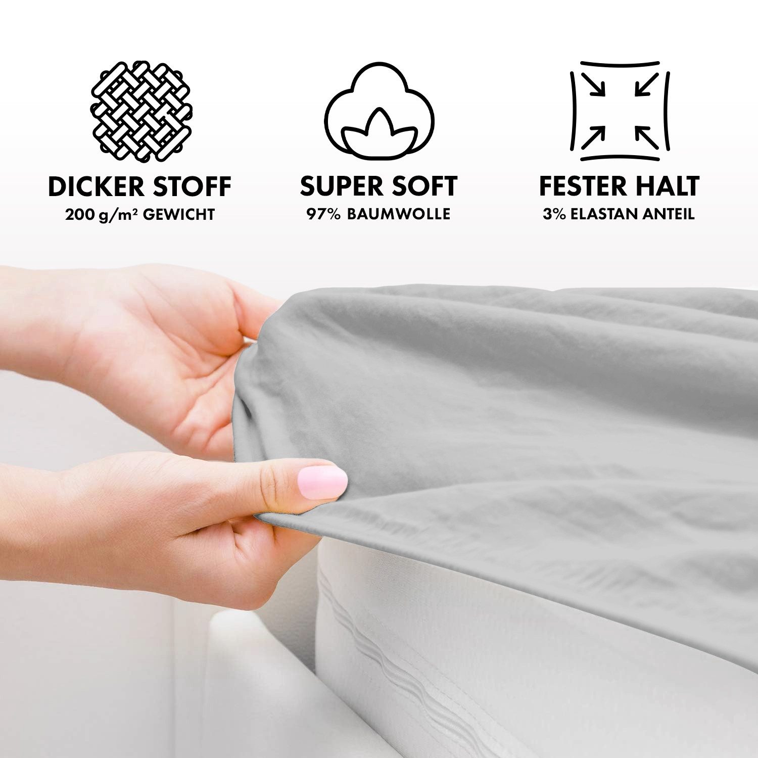 Jacobson Spannbettlaken PREMIUM 200 g/m² Jersey aus 97% Baumwolle & 3% Elasthan, Extra dichtes Bettlaken mit maximalem Halt – Bild 3 von 5