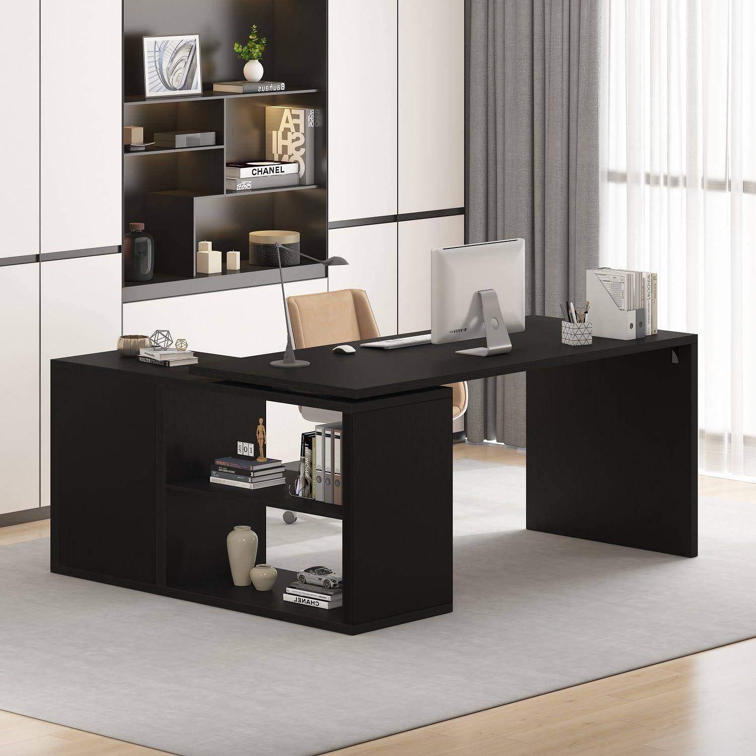 LuxusKollektion Eckschreibtisch Schreibtisch Schwarz L-Form mit Schubladen und Stauraum 140x50x76 cm
