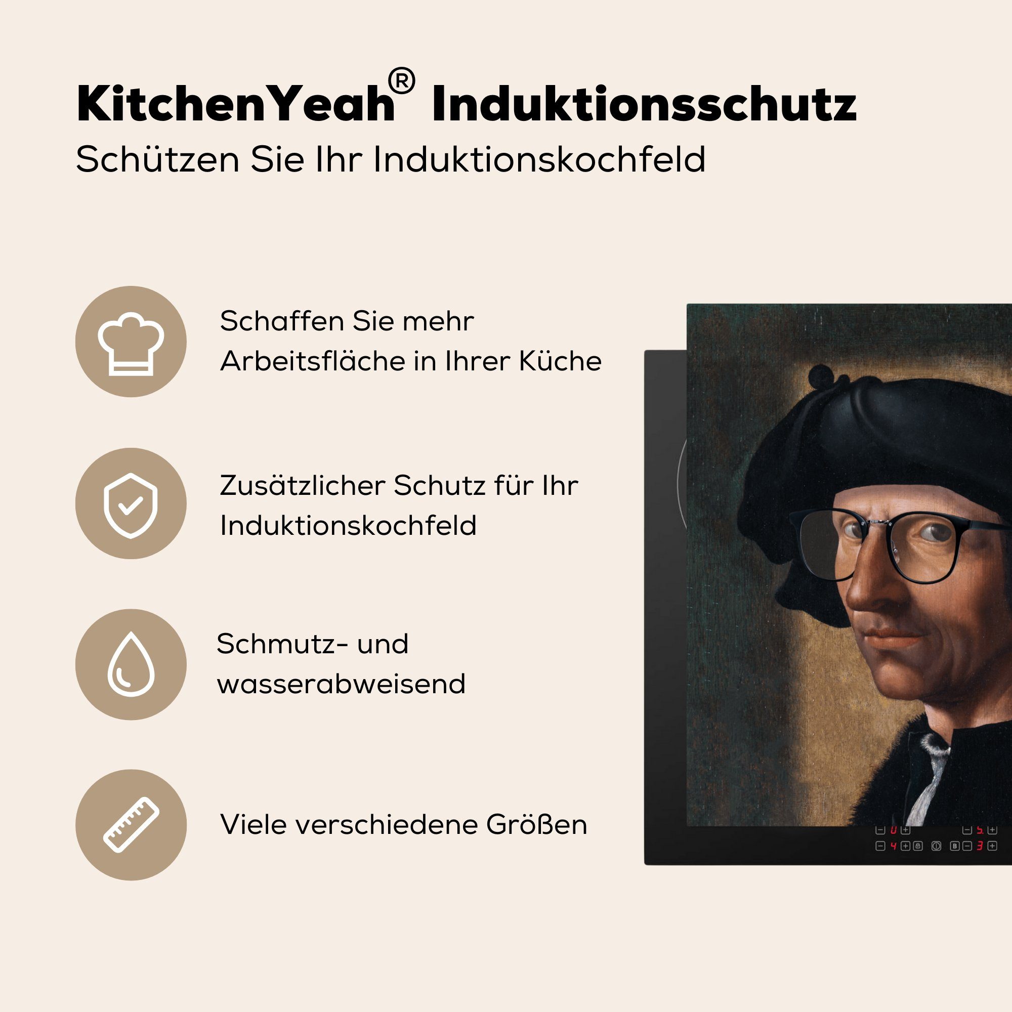 Brille Kunst (1 78x78 Ceranfeldabdeckung, für MuchoWow küche Arbeitsplatte - Porträt, tlg), - cm, Vinyl, Herdblende-/Abdeckplatte