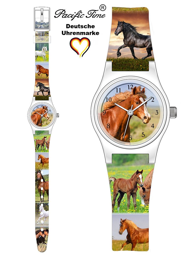 Pacific Time Quarzuhr Kinder Armbanduhr Motivuhr Pferd Kunststoff Pferdeuhr, kostenloser Versand