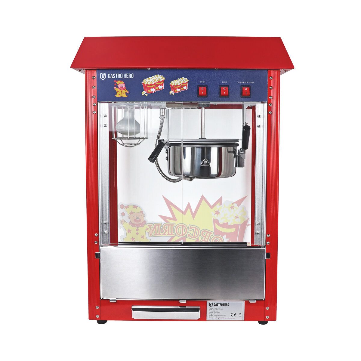GastroHero Popcornmaschine Popcorn Maker 5 kg/h - Gastro - Party - Event, Popcornautomat, schwenkbarer Kessel, 3 Min. pro Portion – Bild 5 von 5