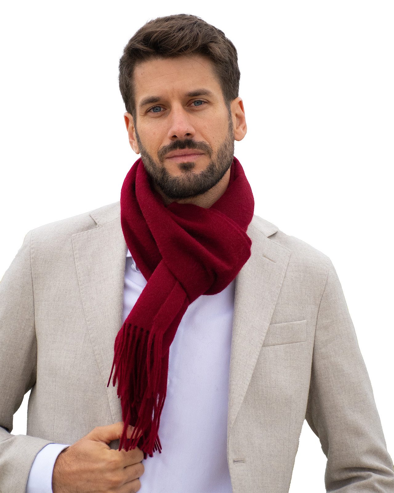 MayTree Kaschmirschal Unisex, 180 x 30cm, mit Fransen, einfarbig weinrot, (Stück, 1-St), 100% Kaschmir