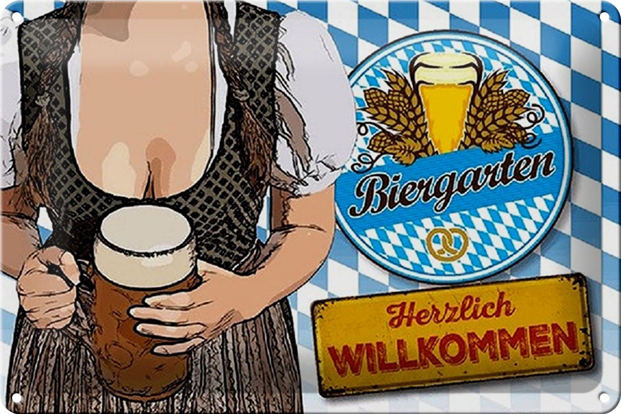 Hebold Metallschild Schild Blech 30x20cm - Made in Germany - Spruch Biergarten Willkommen
