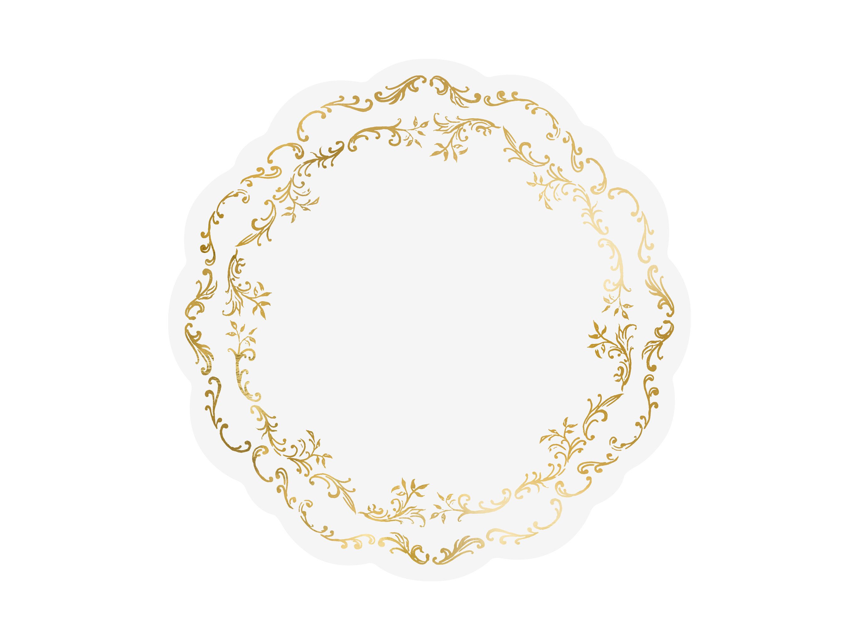 partydeco Platzset, Tischsets aus Papier 35,5cm mit Ornament 6 Stück Weiß Gold