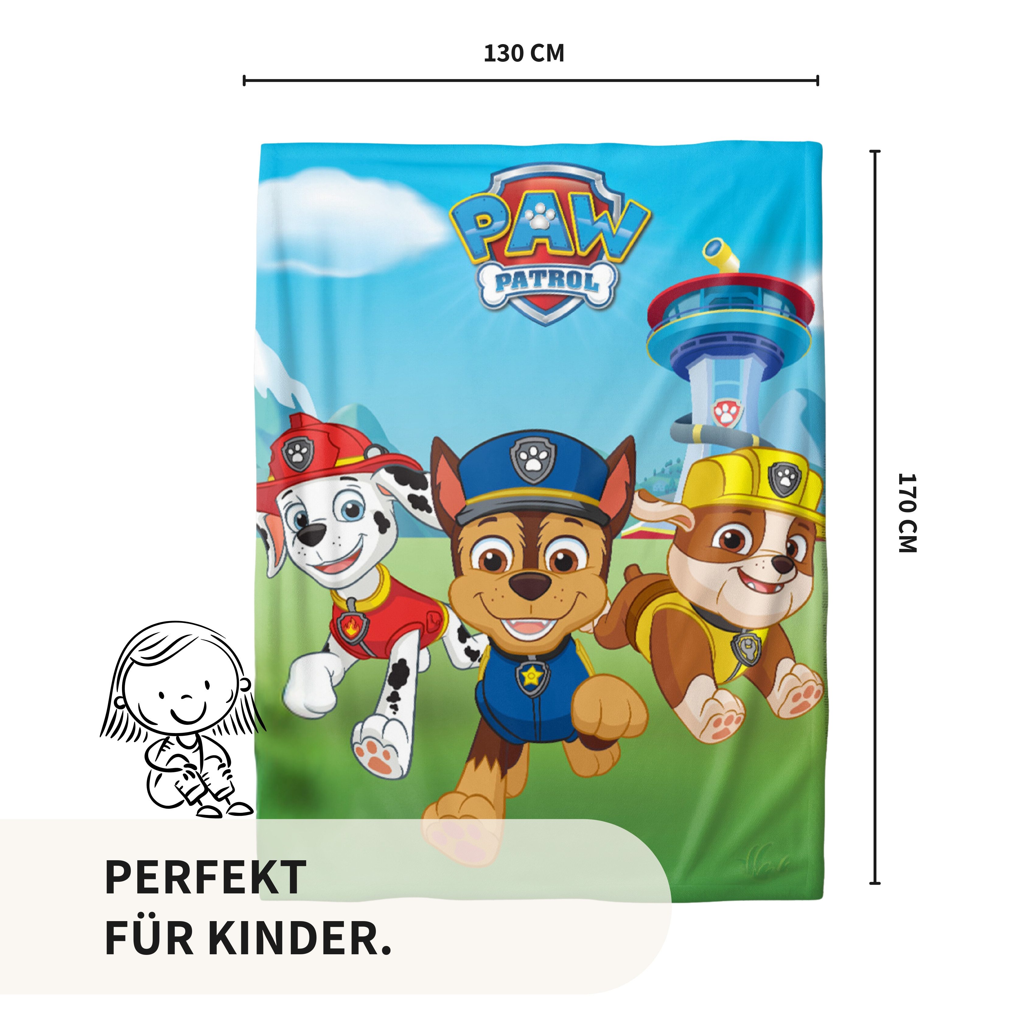 Kinderdecke Paw Patrol 130x170 cm, weich und kuschelig, passend zur Bettwäsche, MTOnlinehandel, Sofadecke, das perfekte Geschenk für Mädchen und Jungen