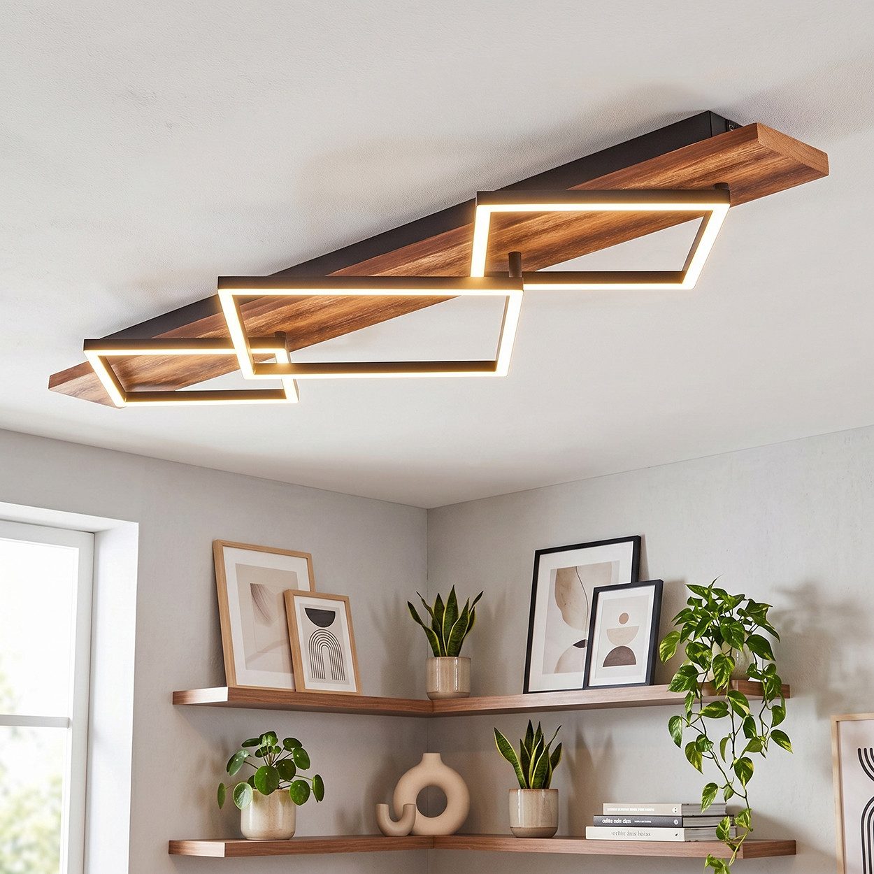 hofstein Deckenleuchte Deckenlampe aus Metall/Holz/Kunststoff in Dunkelbraun/Schwarz/Weiß, ohne Leuchtmittel, 3000 Kelvin, Leuchte im modernen Design, 42W, 5400 Lumen, 3000 Kelvin