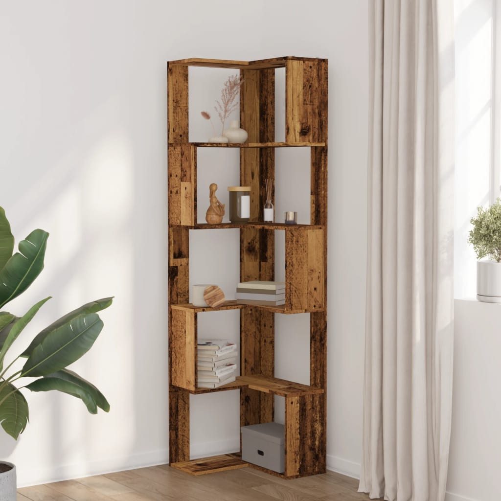 vidaXL Bücherregal Eck-Bücherregal 5 Böden Altholz-Optik günstig online kaufen
