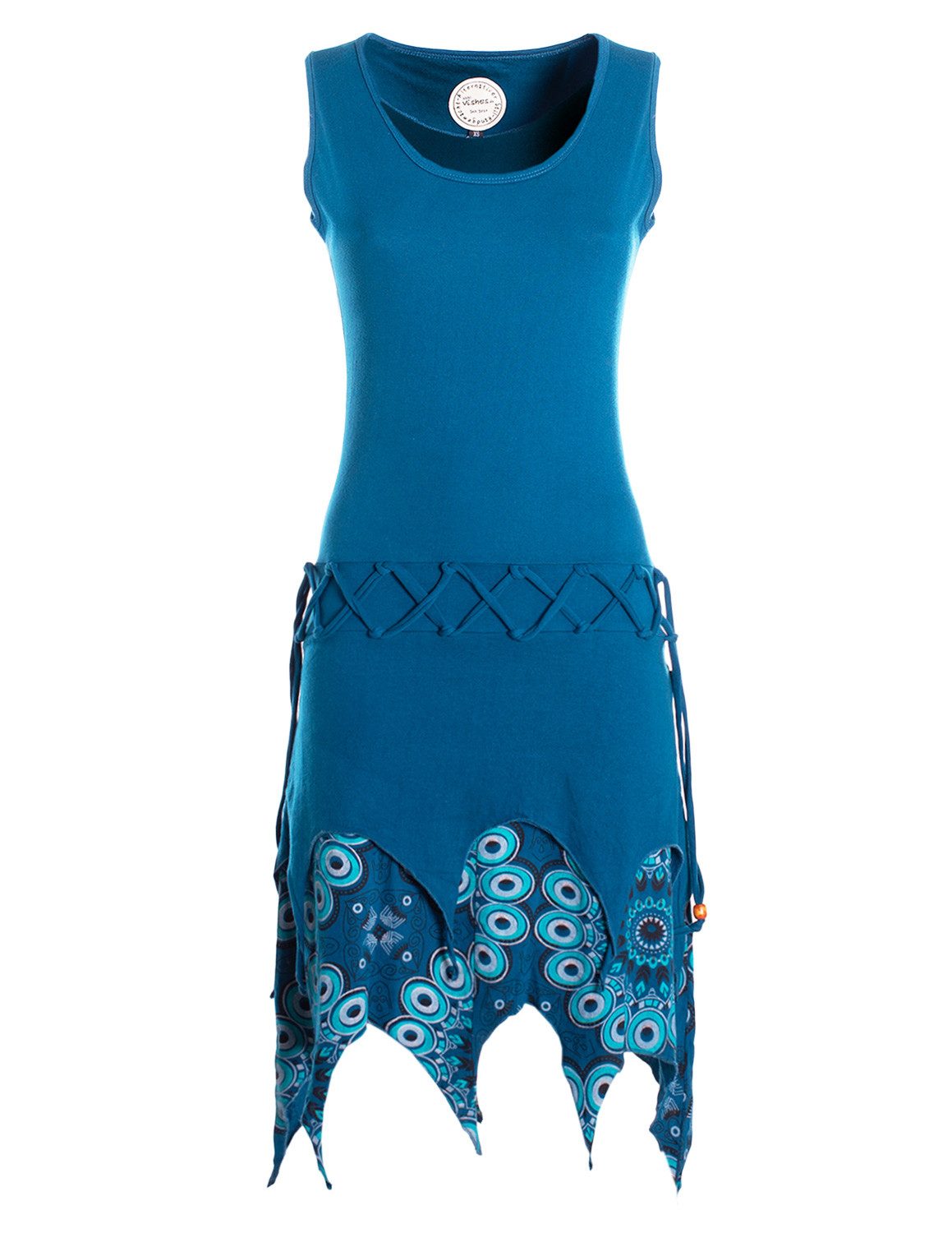 Vishes Zipfelkleid Damen Ärmellos Bedruckt Kleid Flechtmuster Jersey Alternative Mode, Boho, Hippie, Ethno, Festival