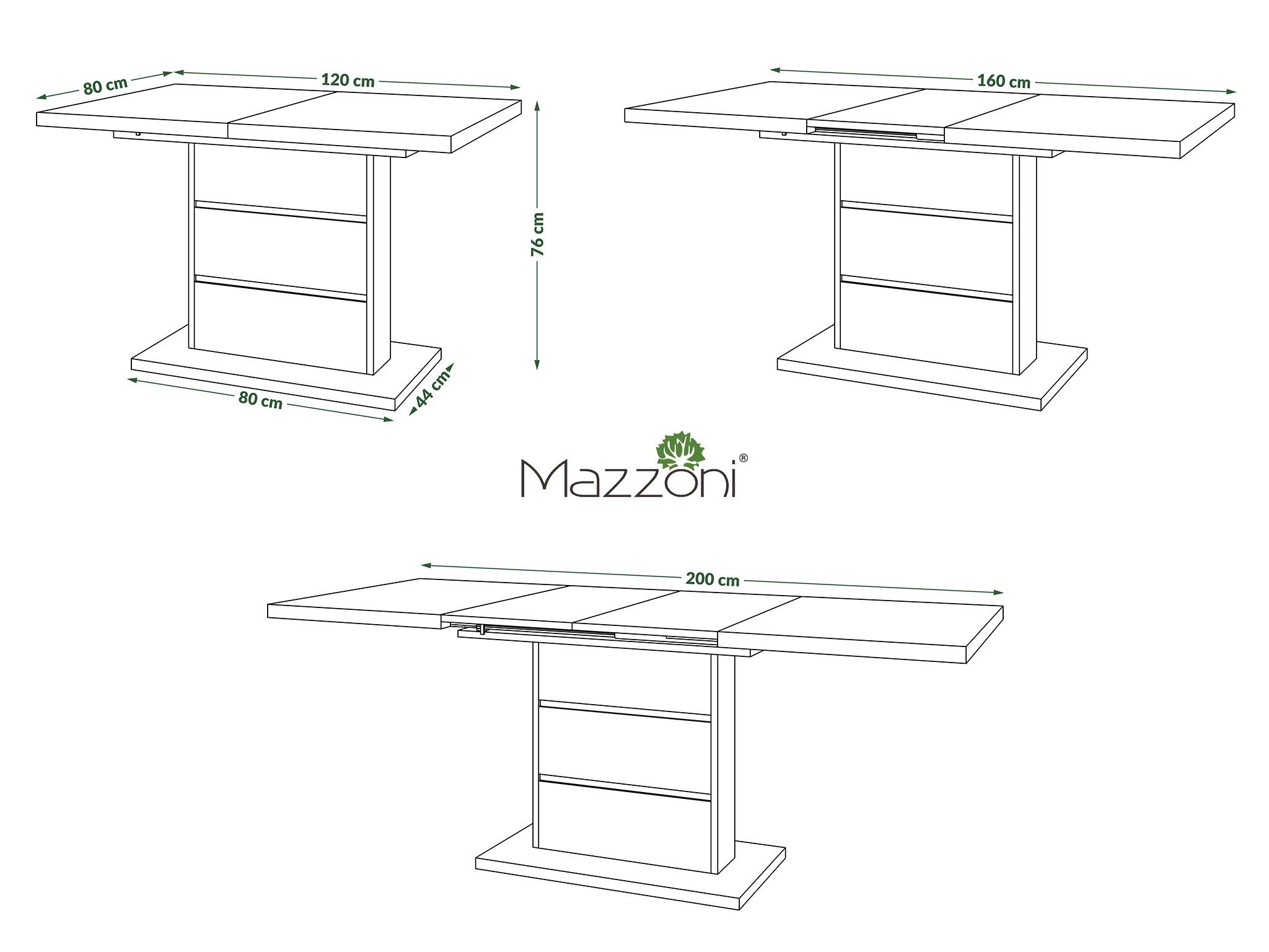 - Mazzoni cm Eiche Piano Tisch Esstisch Esstisch ausziehbar 120-200 Design Schwarz Eiche Schwarz dunkel dunkel matt