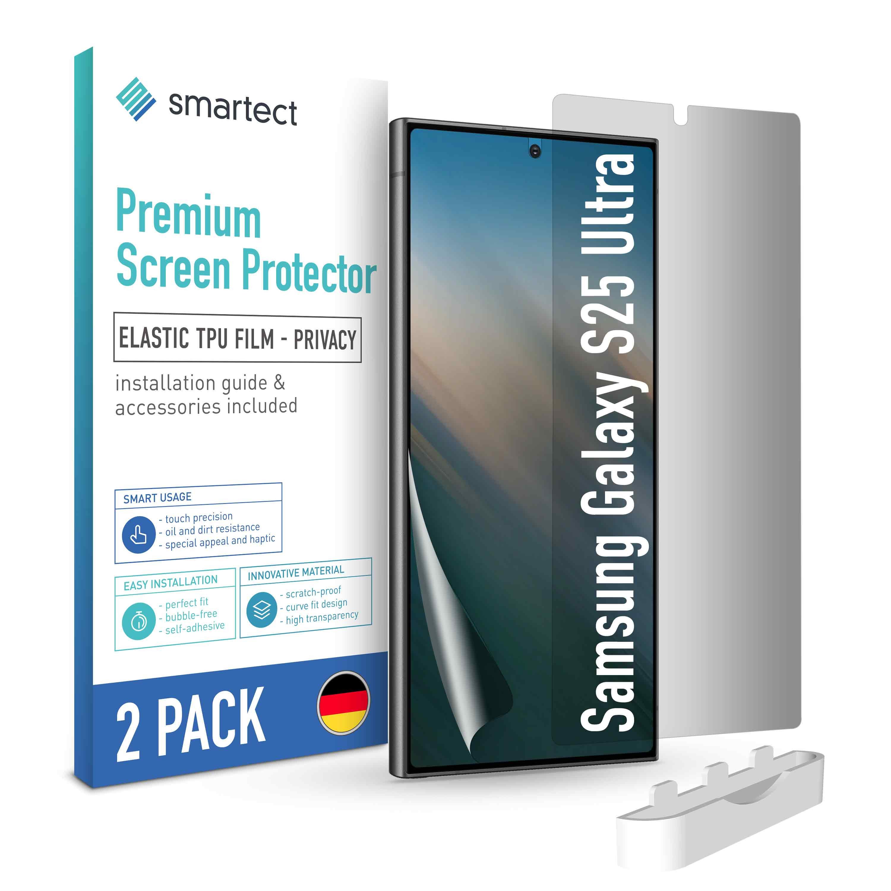 smartect Displayschutzfolie 2X TPU Schutzfolie Privacy für Samsung Galaxy S25 Ultra für Samsung Galaxy S25 Ultra, Set, 2 Stück, Anti-Spy, Kratzfest, Blasenfrei, Oleophob, Fingerabdruck kompatibel