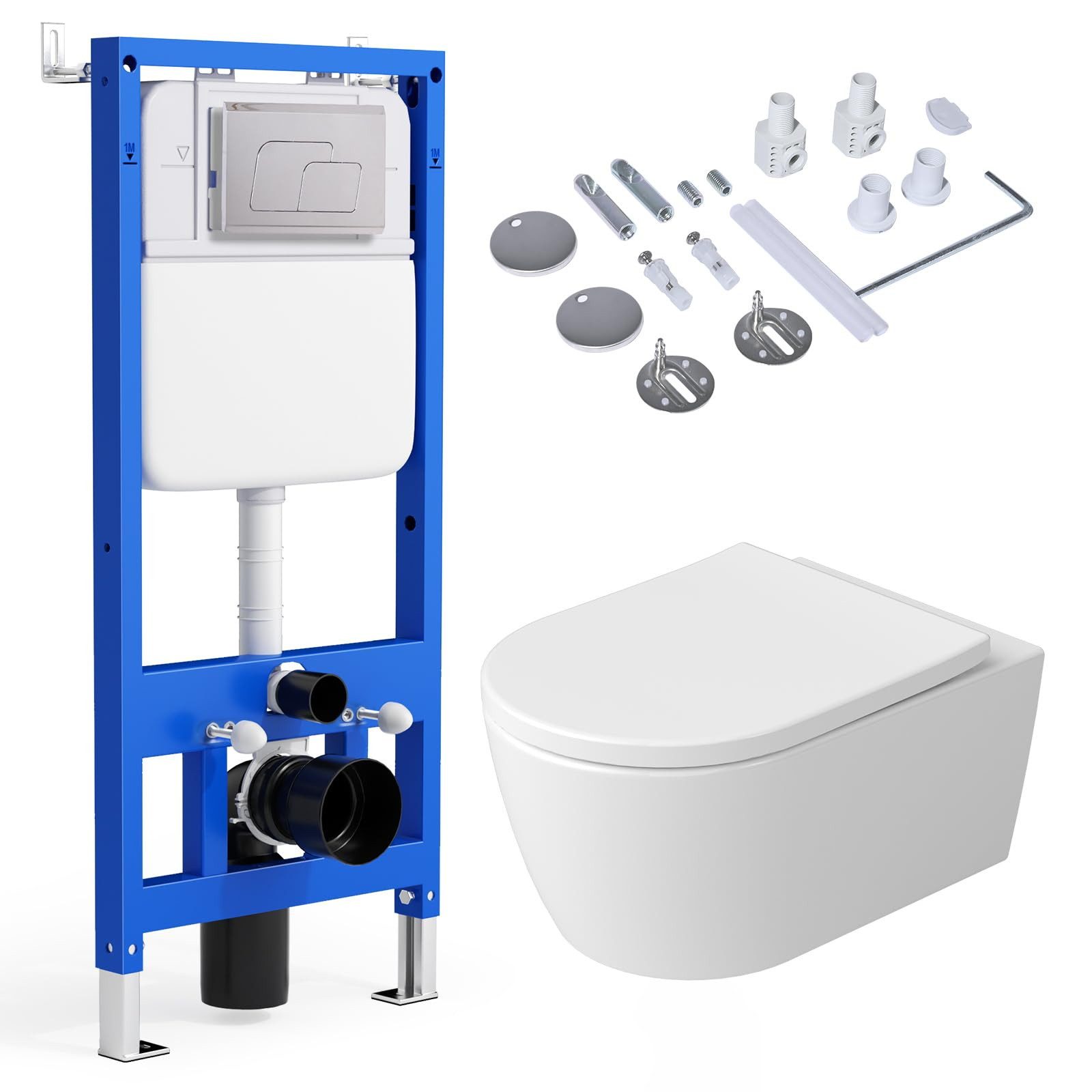 Rainsworth WC-Komplettset Vorwandelement WC mit Unterputz Spülkasten, wandhängend, WC-Sitz mit Absenkautomatik, Toilette spulrandlos