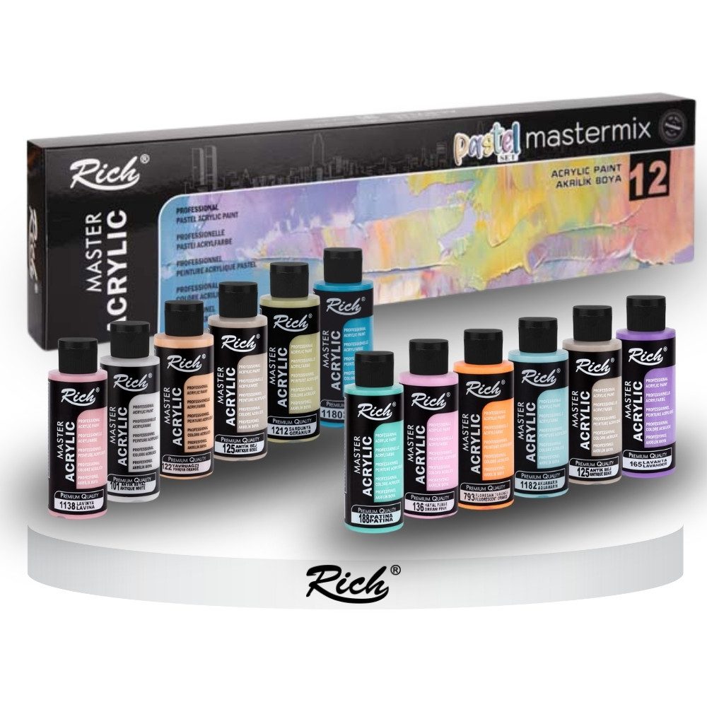 Acrylfarbe RICH MASTERMIX Pastel Acrylfarben-Set 12 Farben - 60 ml