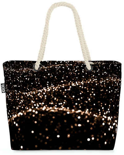 VOID Strandtasche (1-tlg), Nachtlichter Beach Bag Schwarz Punkte elegant Glitzer Lichter Nacht Sterne Deko