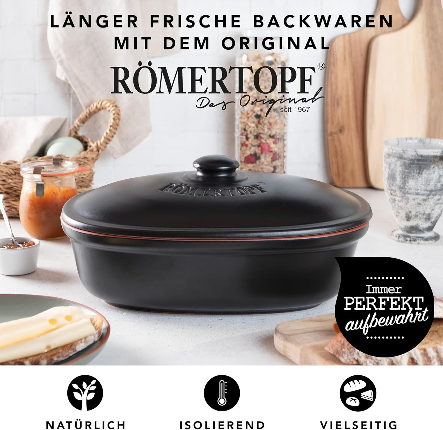 RÖMERTOPF Vorratsdose Brottopf oval MEDI 2,3 Liter - Keramik Brotkasten, Keramik, (Set), aus Naturton