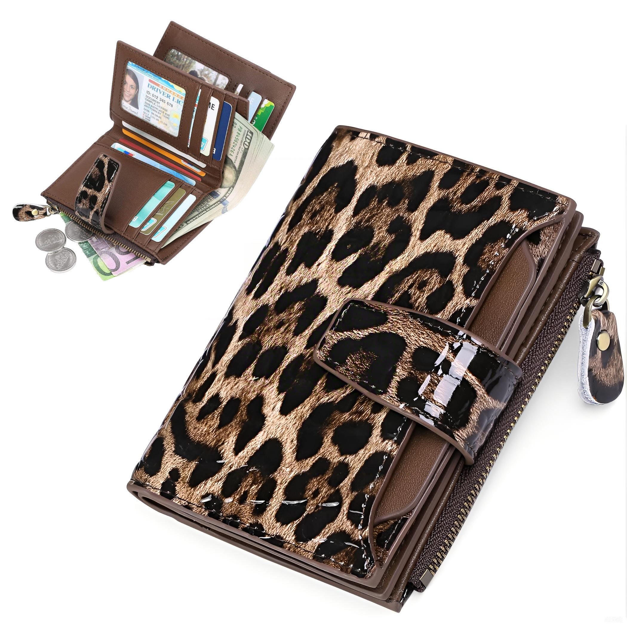 Toomoke Mini Geldbörse Geldbörse Echtes Nappaleder,Kleines Mittelgroßes Portemonnaie (Damen Echtleder Portemonnaie mit 14 Fächern, RFID-Schutz Kartenfächer Münzfach Reißverschlussfach)