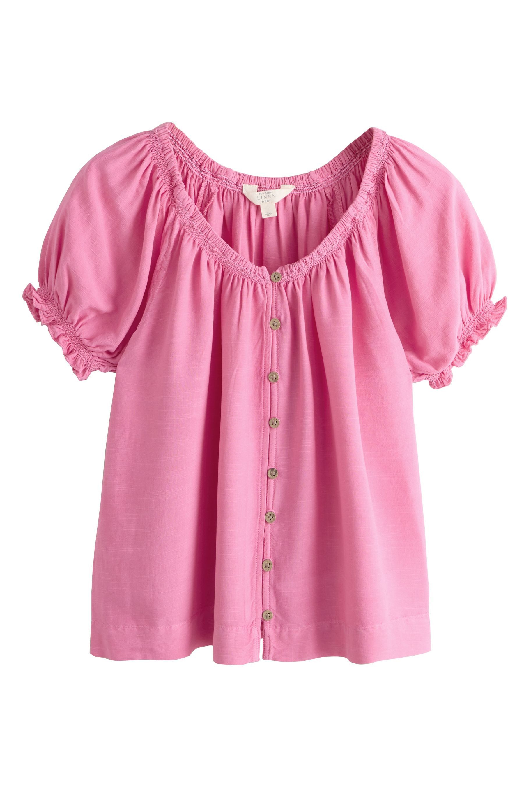 Next Carmenbluse Bardot-Oberteil mit Puffärmeln und Leinenanteil (1-tlg)