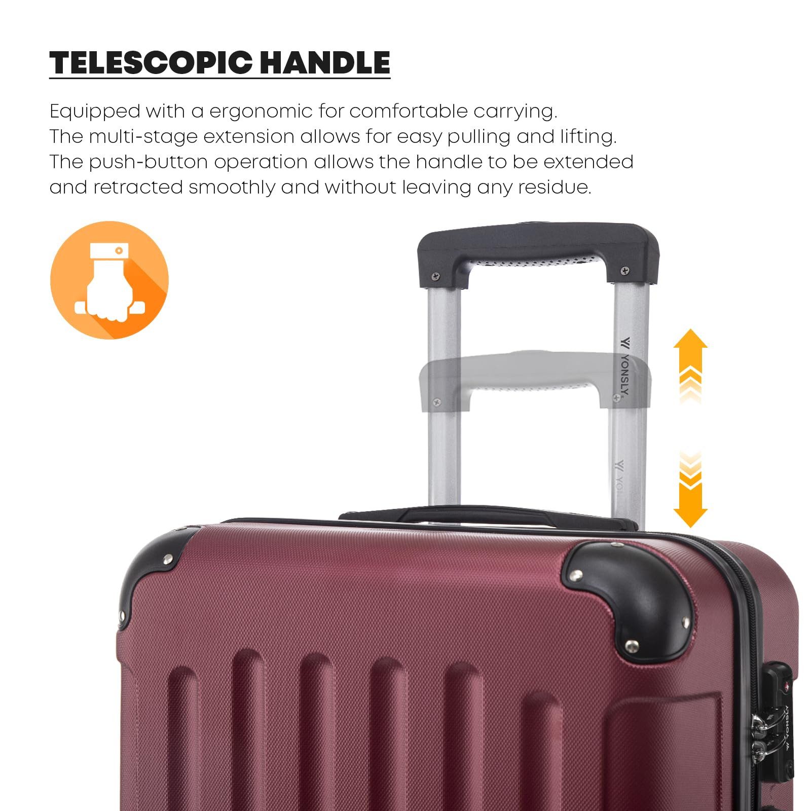 YONSLY Hartschalen-Trolley Premium Hartschalen-Reisekoffer Trolley Kabinenkoffer, 4 Rollen, TSA-Schloss, YKK-Reißverschluss, austauschbare Rollen & Griffe