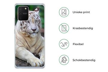 MuchoWow Handyhülle Weißer Tiger - Baumstamm - Wald, Phone Case, Handyhülle Samsung Galaxy S10 Lite, Silikon, Schutzhülle