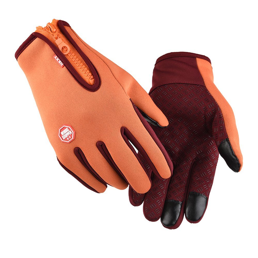 Herren Fleece Thermo Touchscreen Warm Orange BTTO Fleecehandschuhe Winddicht Fleece Damen Handschuhe Anti-Rutsch Winterhandschuhe Winter, Laufhandschuhe