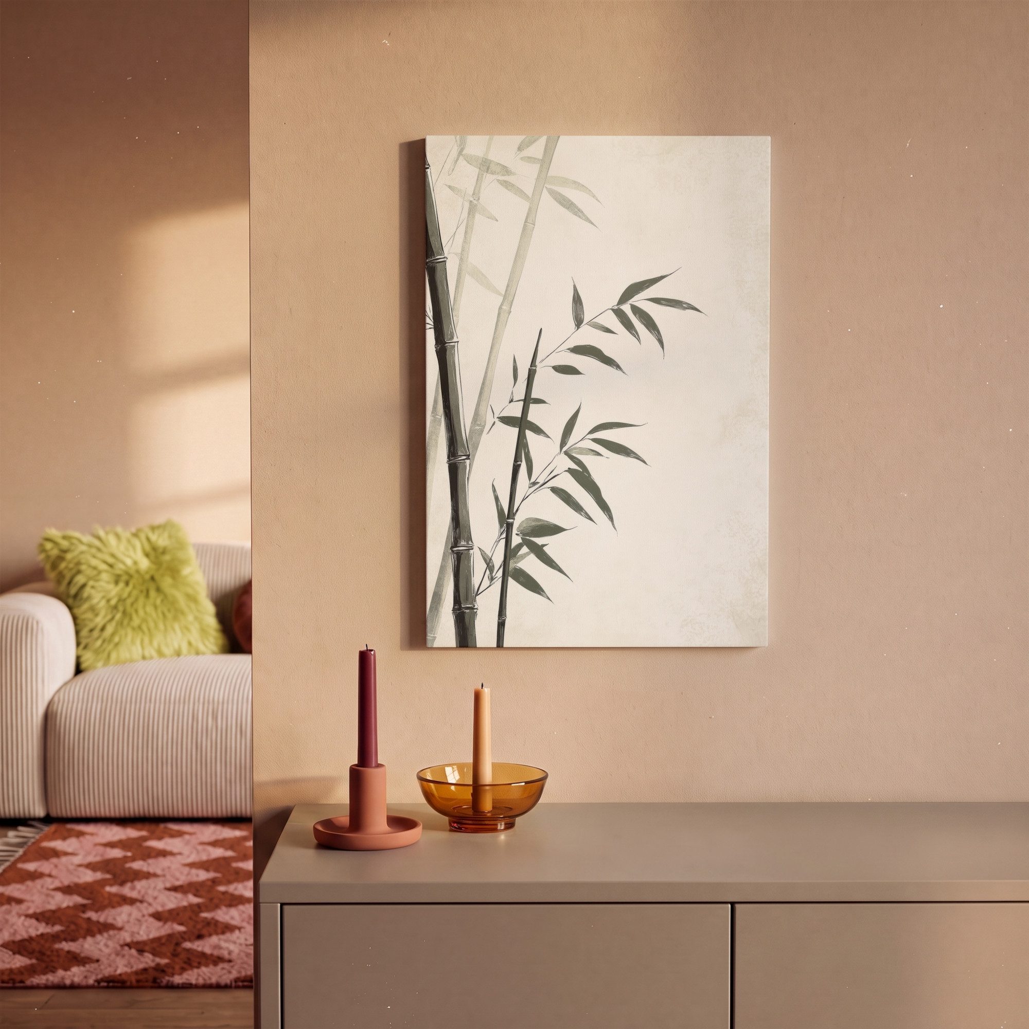 OneMillionCanvasses® Leinwandbild Japandi - Bambus - Beige, Fotodruck (1 St), Leinwand Bilder Klein, Wand Dekoration Aesthetic 30x20 cm – Bild 2 von 5