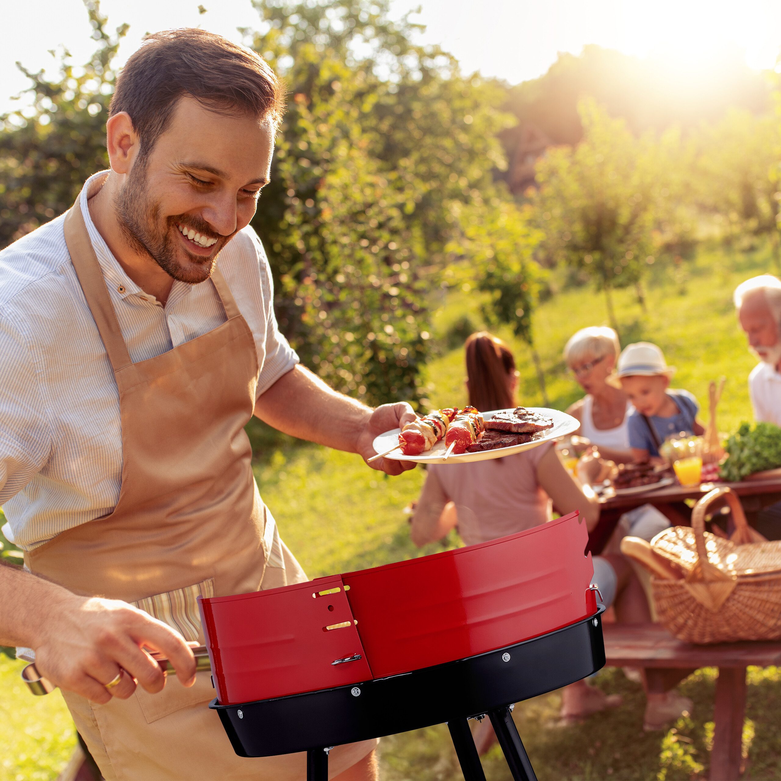 relaxdays Holzkohlegrill 42 cm mit Rolle