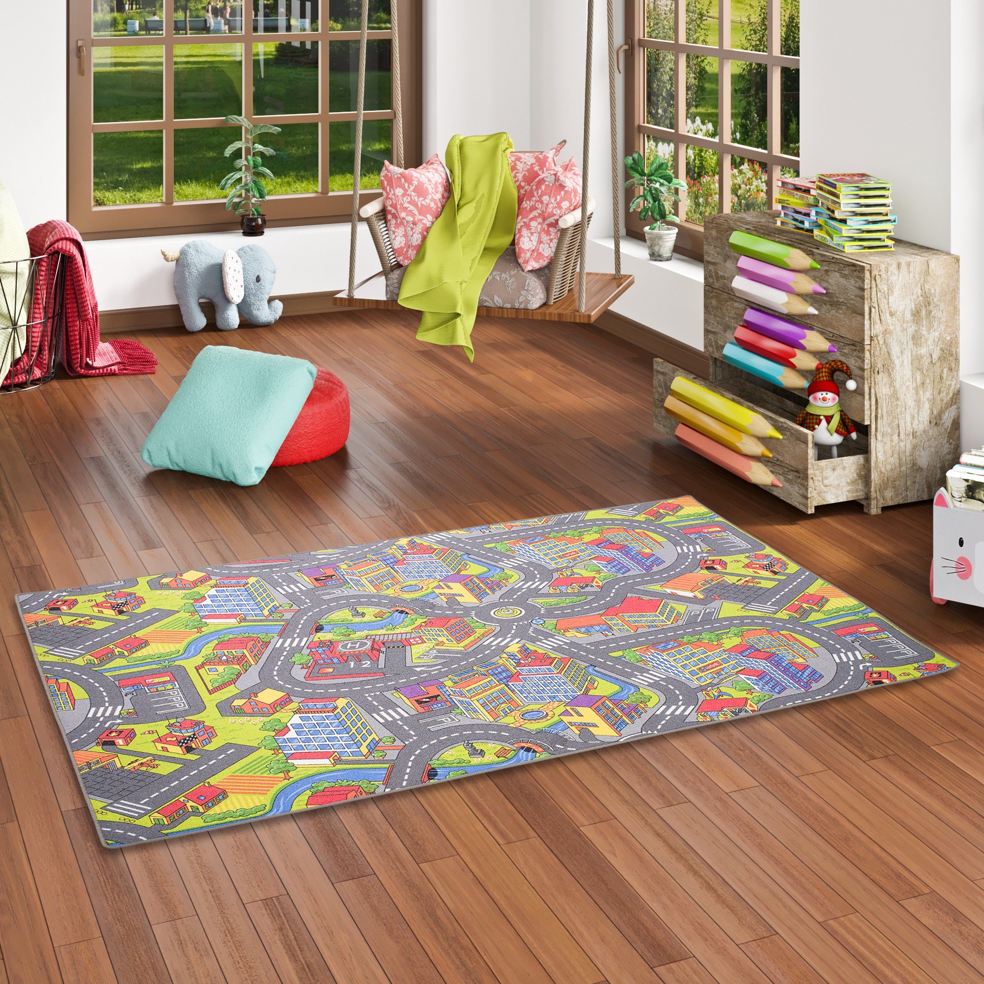 Snapstyle Kinderteppich Kinder Spiel Teppich Little Town 3D, Rechteckig, Hö günstig online kaufen