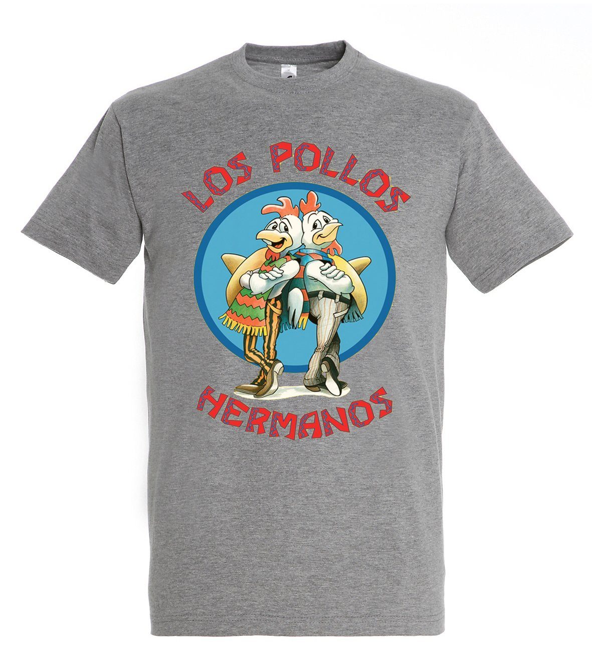 Youth mit T-Shirt Hermanos trendigem Herren Los Grau Pollos Frontprint Designz Shirt
