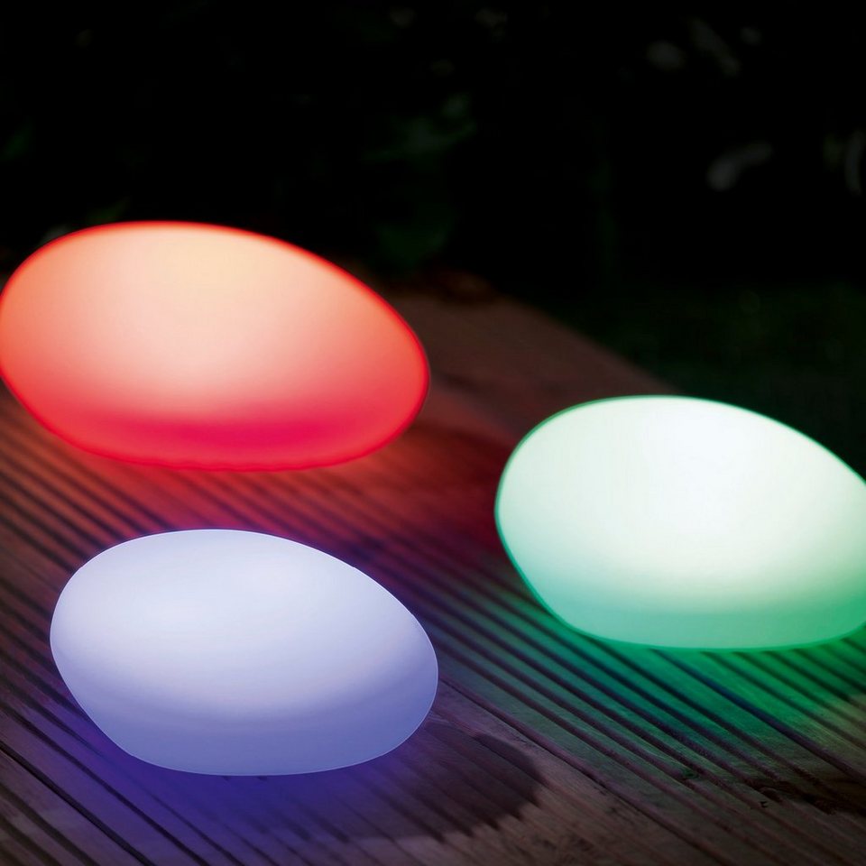 EASYmaxx LED Solarleuchte Stein Set flach 3-tlg., Mit je 4 LEDs für  warmweißes Leuchten oder stimmungsvollen Farbwechsel
